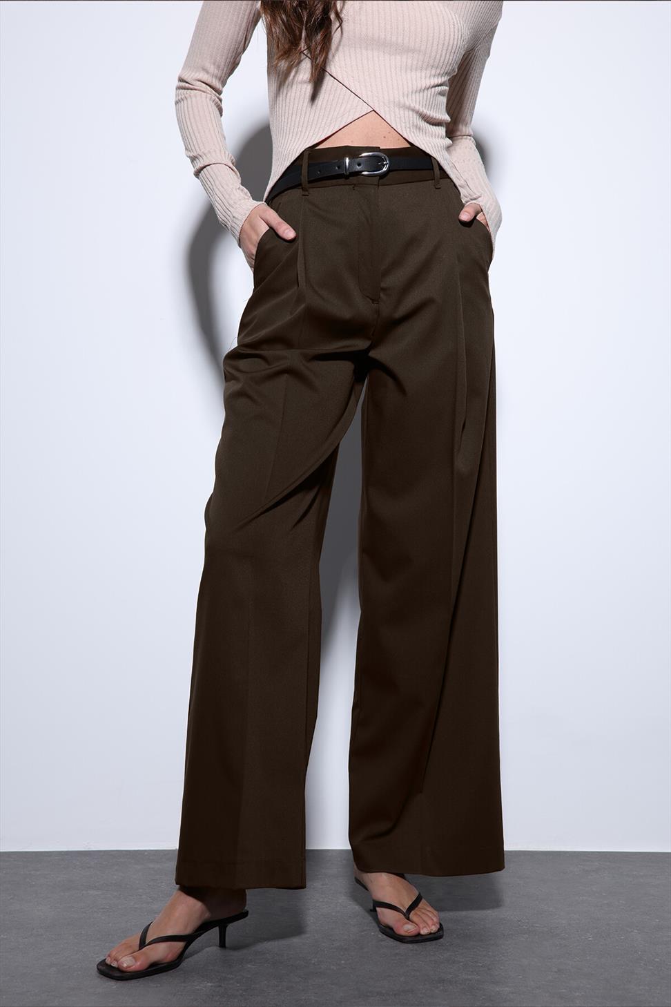 Antioch Açık Kahve Geniş Paça Kadın Pantolon