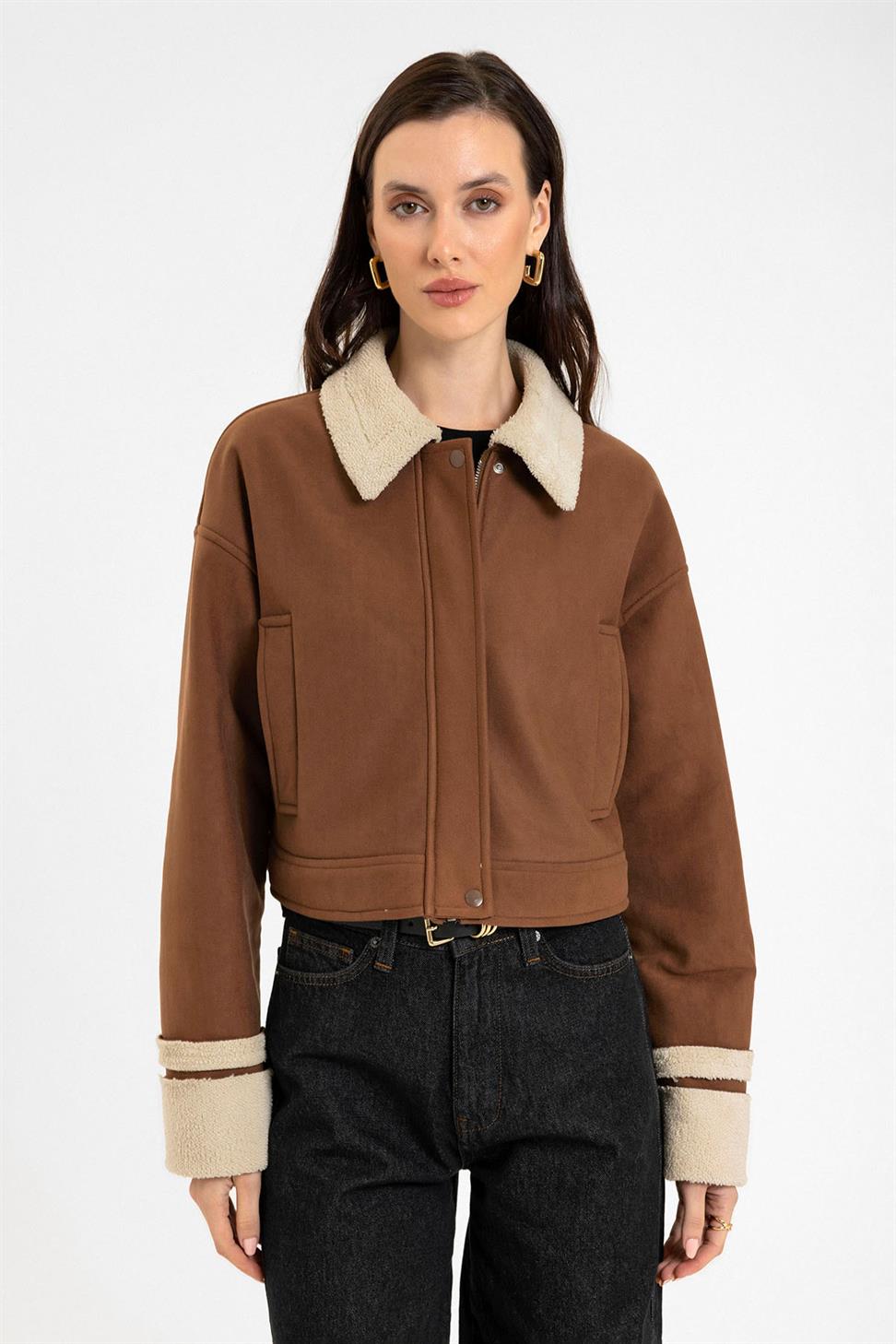 Antioch Açık Kahve Kadın Astar Detaylı Dokulu Mont