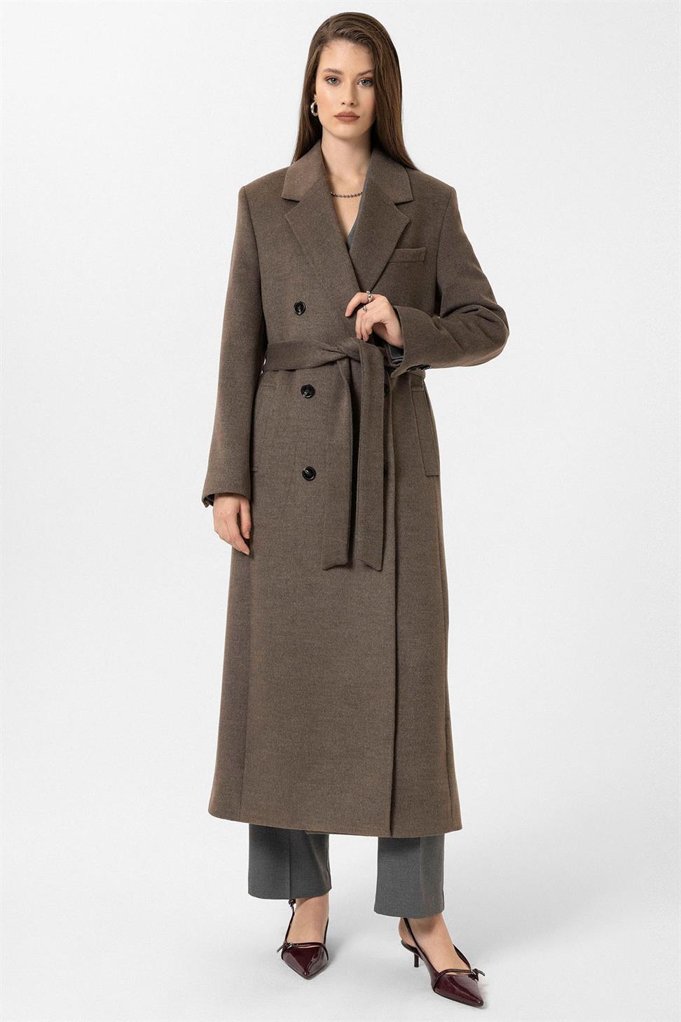 Antioch Açık Kahve Kadın Kuşaklı Kruvaze Kaban