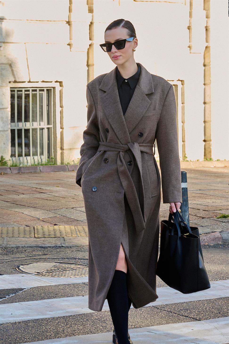 Antioch Açık Kahve Kadın Kuşaklı Kruvaze Kaban