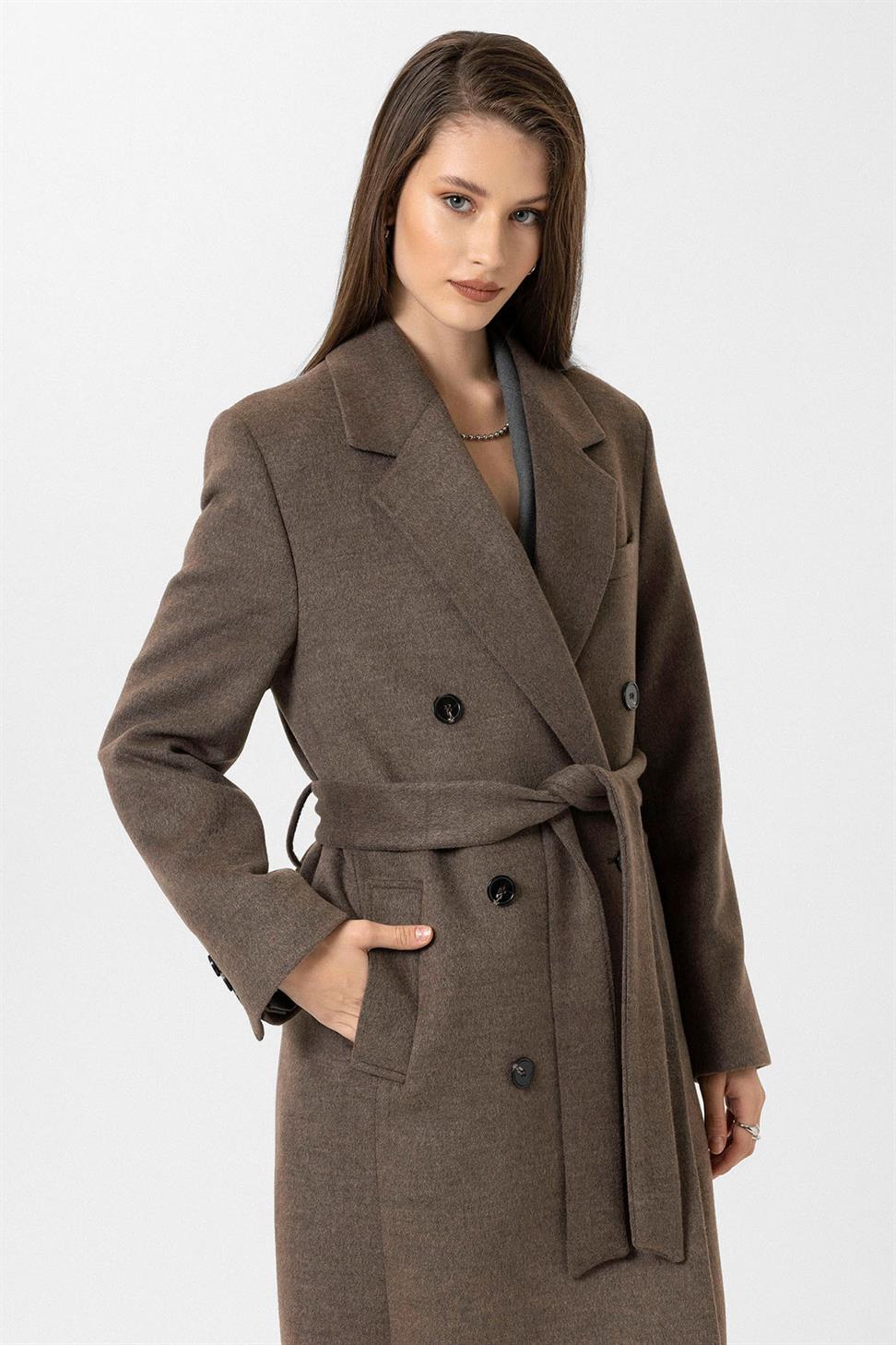 Antioch Açık Kahve Kadın Kuşaklı Kruvaze Kaban