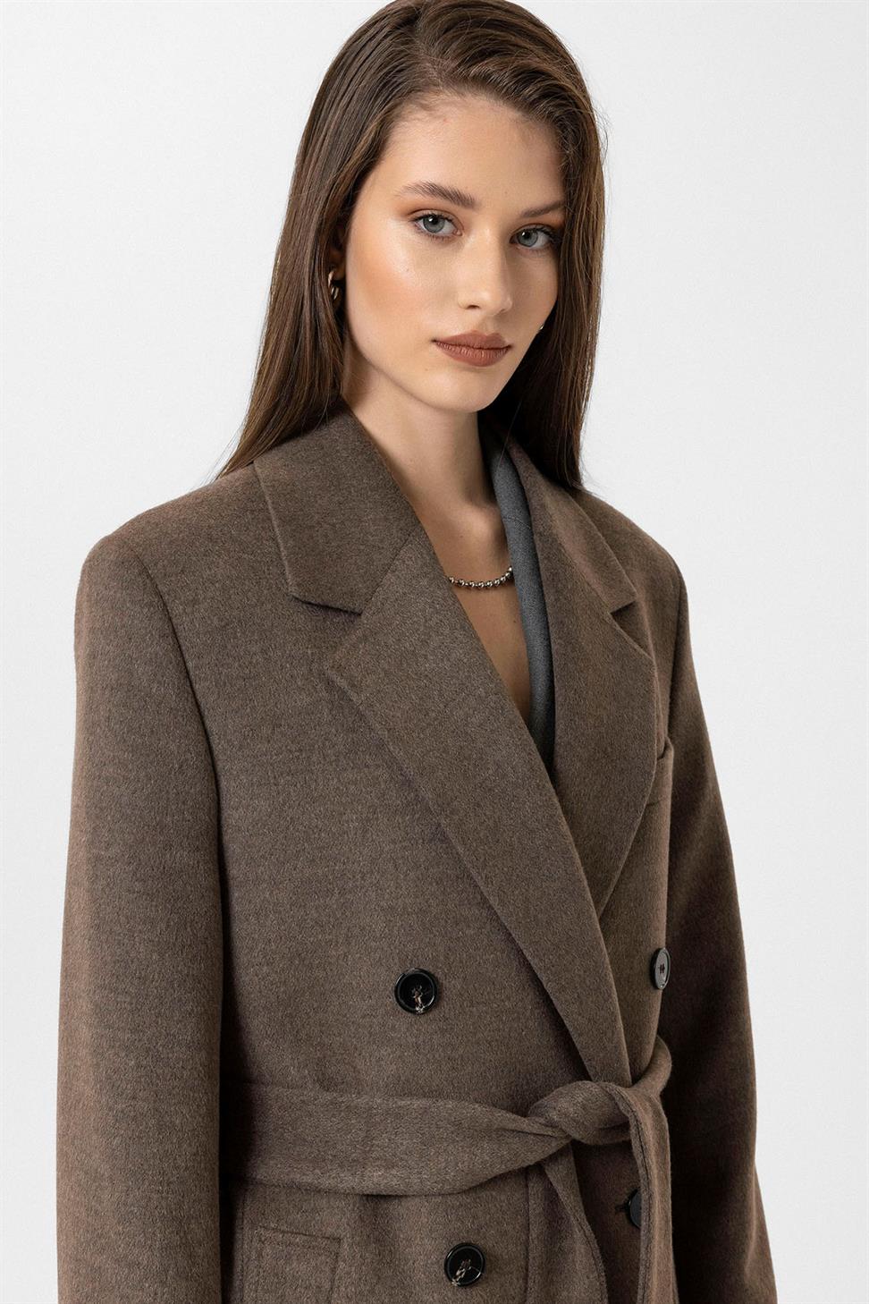 Antioch Açık Kahve Kadın Kuşaklı Kruvaze Kaban