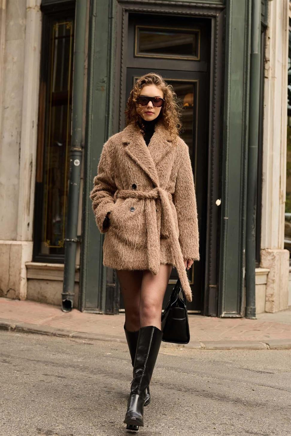 Antioch Açık Kahve Kısa Suni Kürklü Kaban