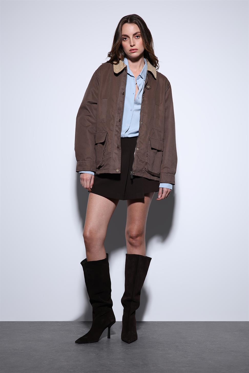 Antioch Açık Kahve Kontrast Yaka Kadın Ceket