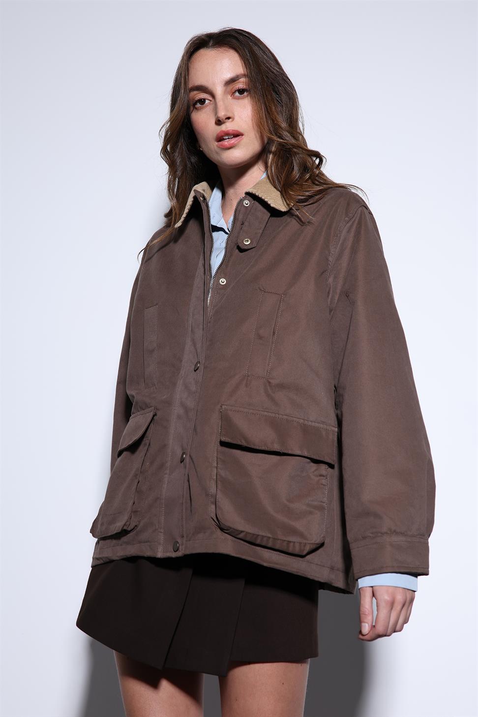 Antioch Açık Kahve Kontrast Yaka Kadın Ceket