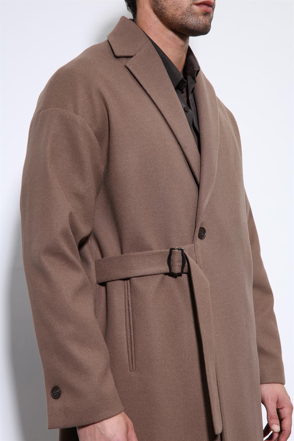 Antioch Açık Kahve Kuşaklı Oversize Erkek Kaban