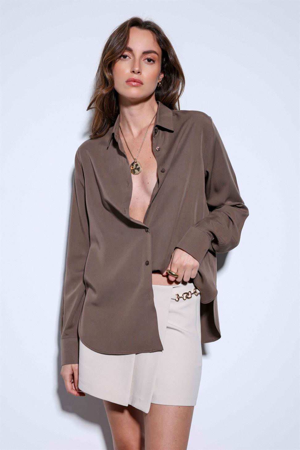 Antioch Açık Kahve Tensel Kadın Gömlek