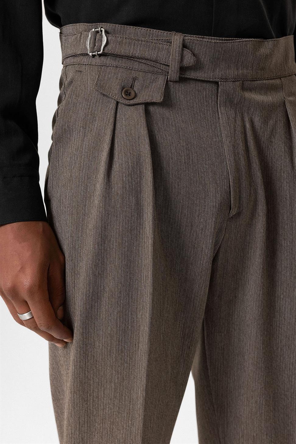 Antioch Açık Kahve Toka Detaylı Yüksek Bel Erkek Pantolon