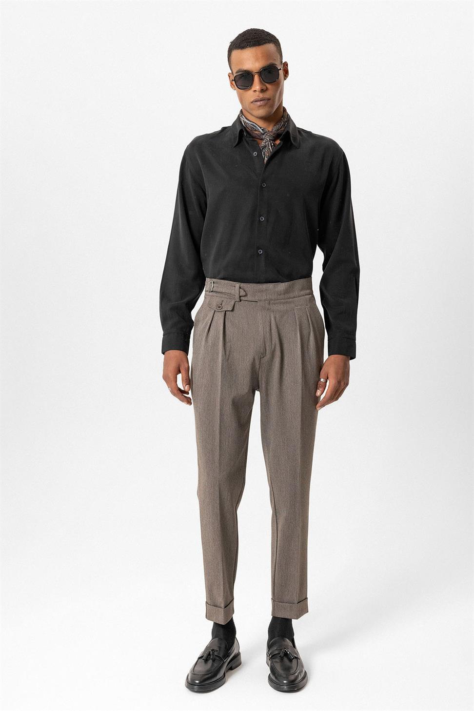 Antioch Açık Kahve Toka Detaylı Yüksek Bel Erkek Pantolon