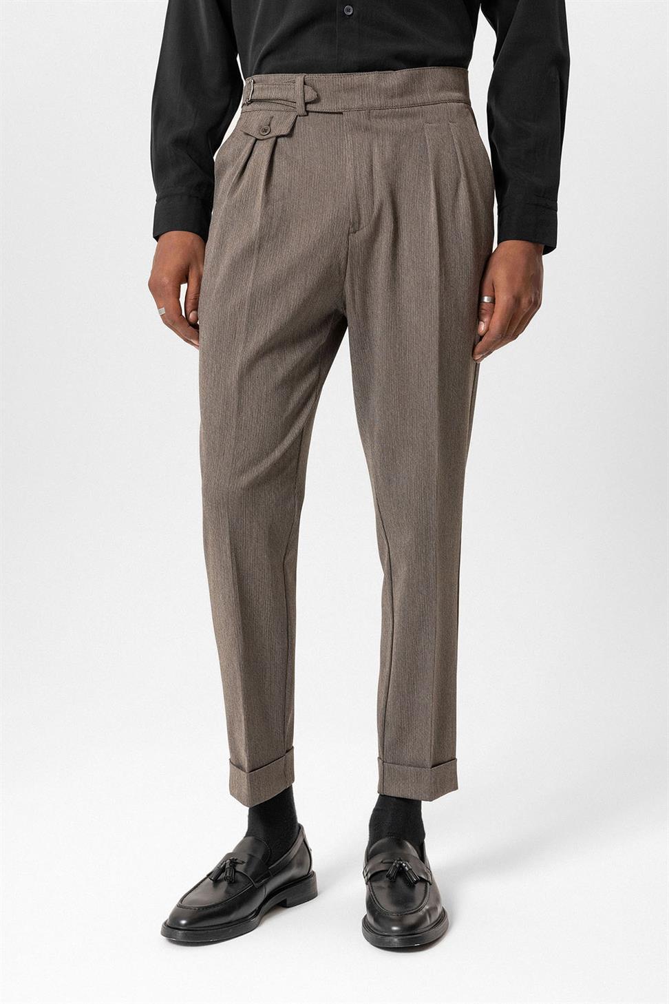 Antioch Açık Kahve Toka Detaylı Yüksek Bel Erkek Pantolon