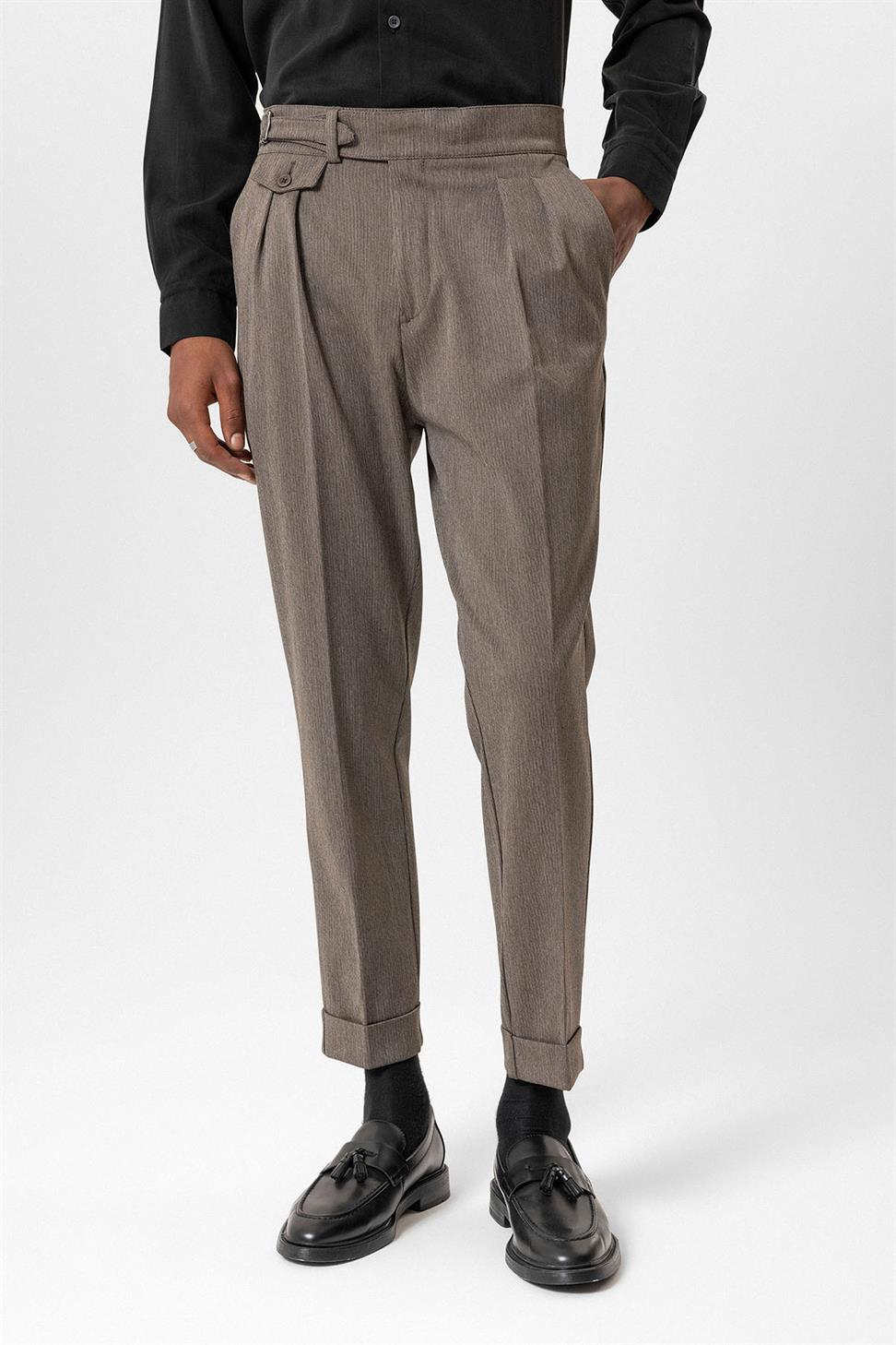 Antioch Açık Kahve Toka Detaylı Yüksek Bel Erkek Pantolon