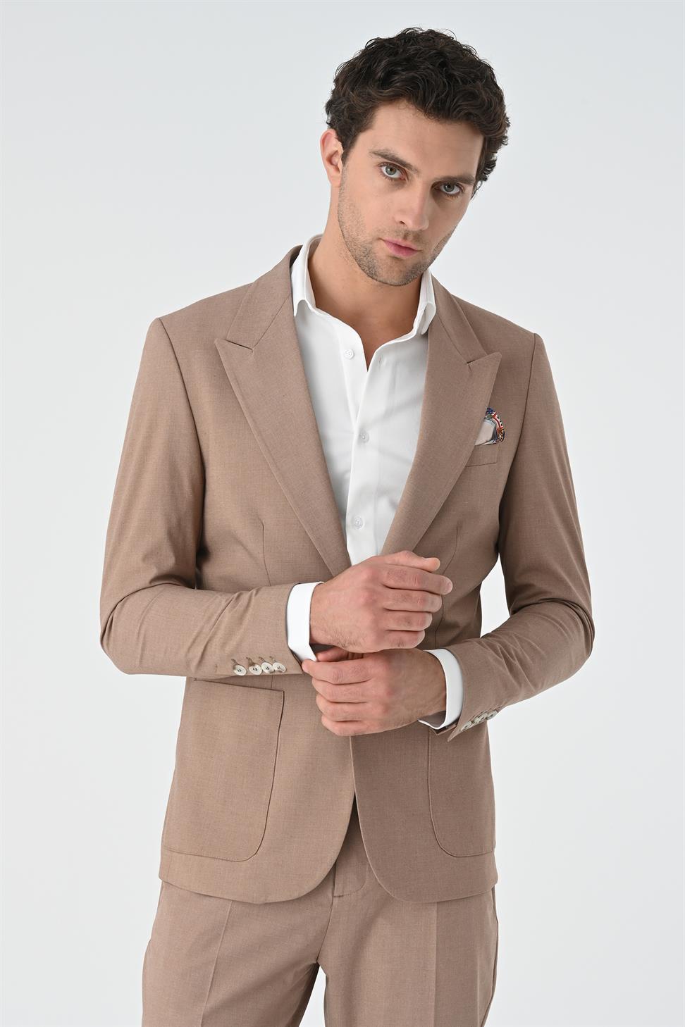 Antioch Açık Kahve Torba Cepli Tek Düğme Erkek Ceket