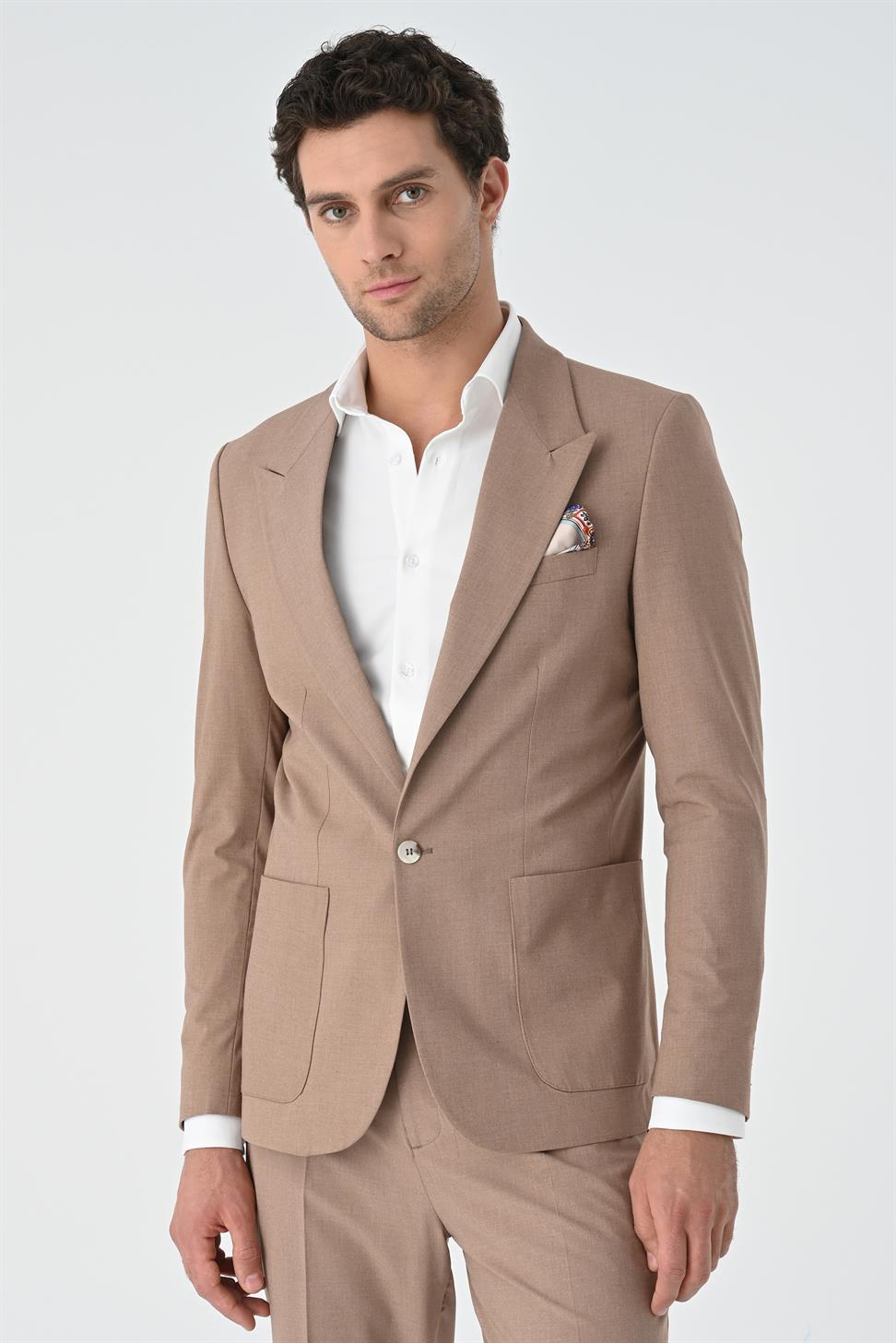 Antioch Açık Kahve Torba Cepli Tek Düğme Erkek Ceket