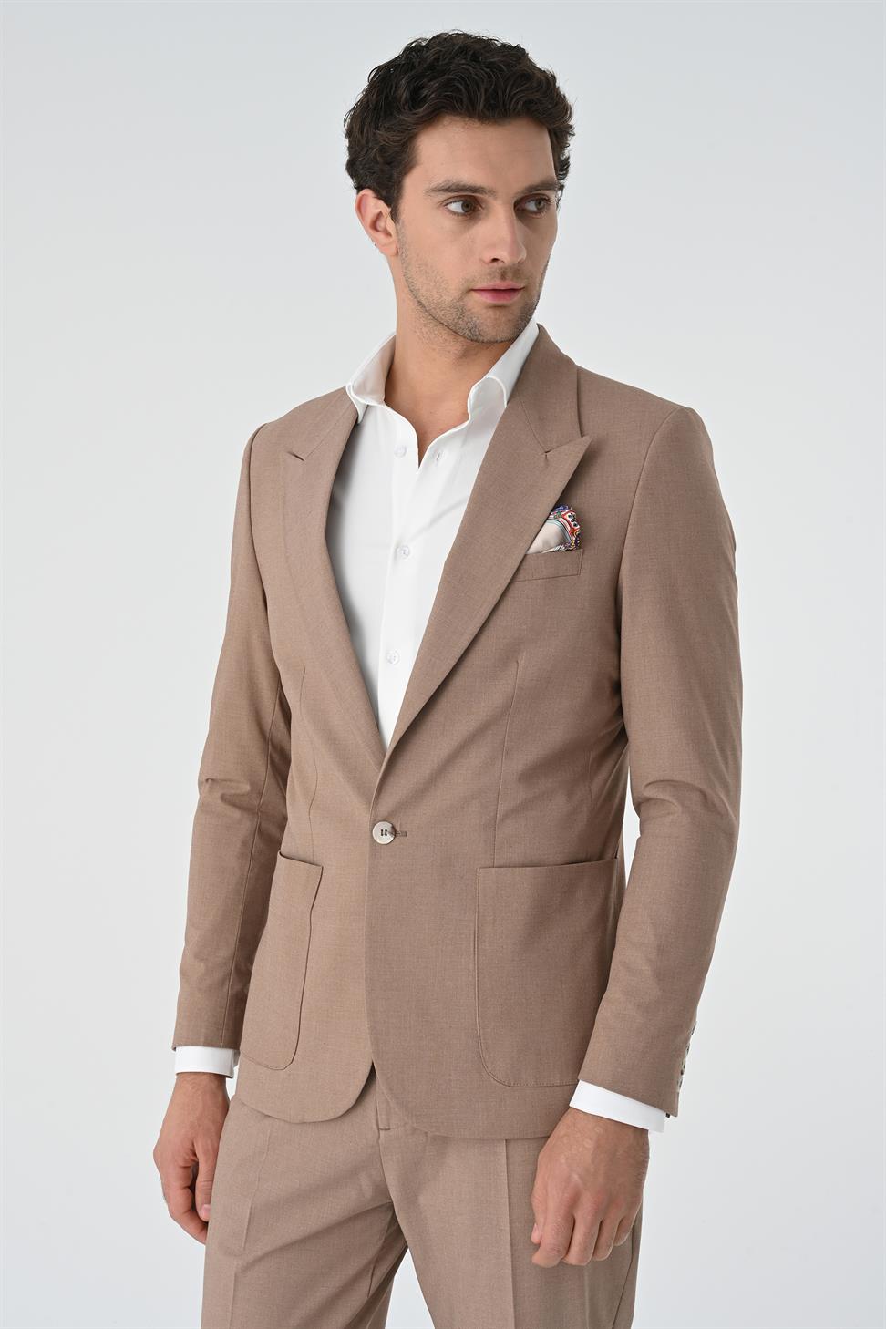 Antioch Açık Kahve Torba Cepli Tek Düğme Erkek Ceket