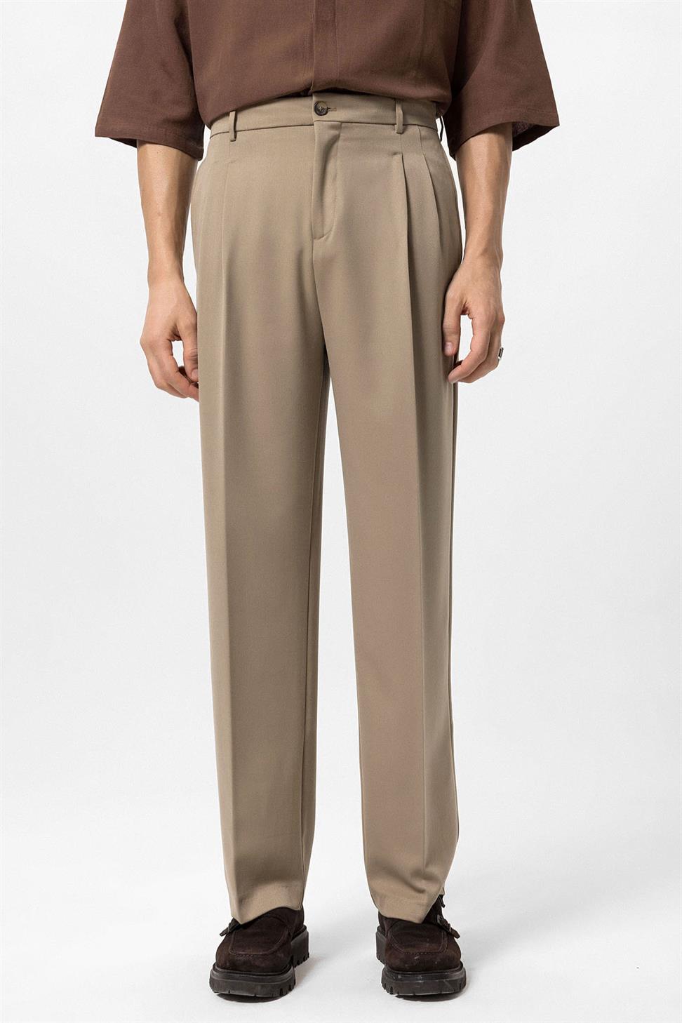 بنطلون رجالي عالي الخصر مطوي ومريح