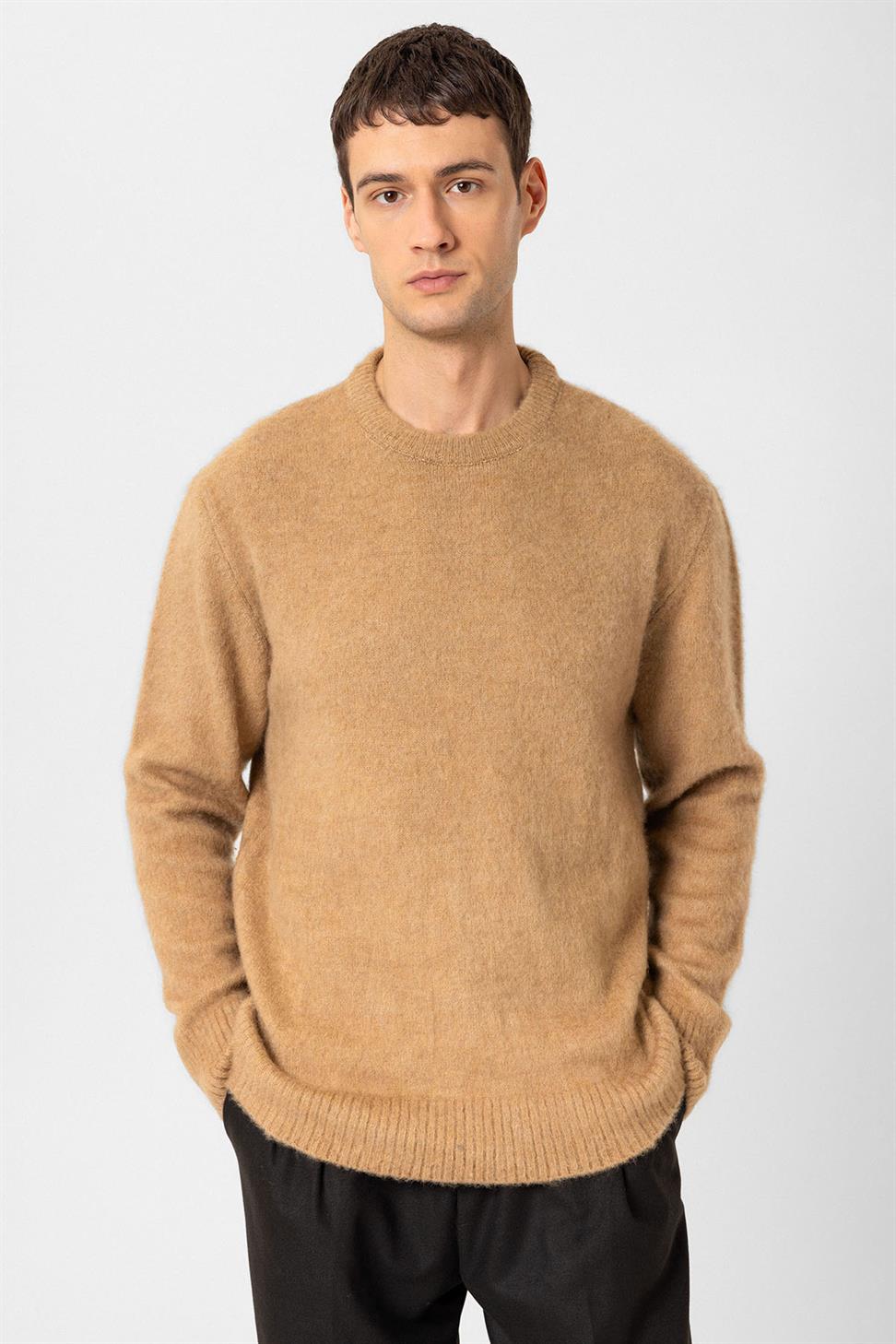 Antioch Açık Kahve Yün Görünümlü Erkek Kazak