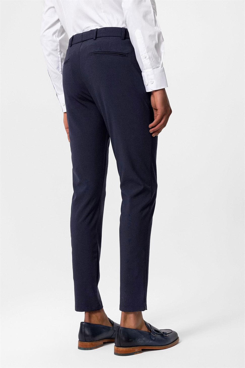 Antioch Açık Lacivert Erkek Slim Fit Düz Aksesuarlı Kumaş Pantolon