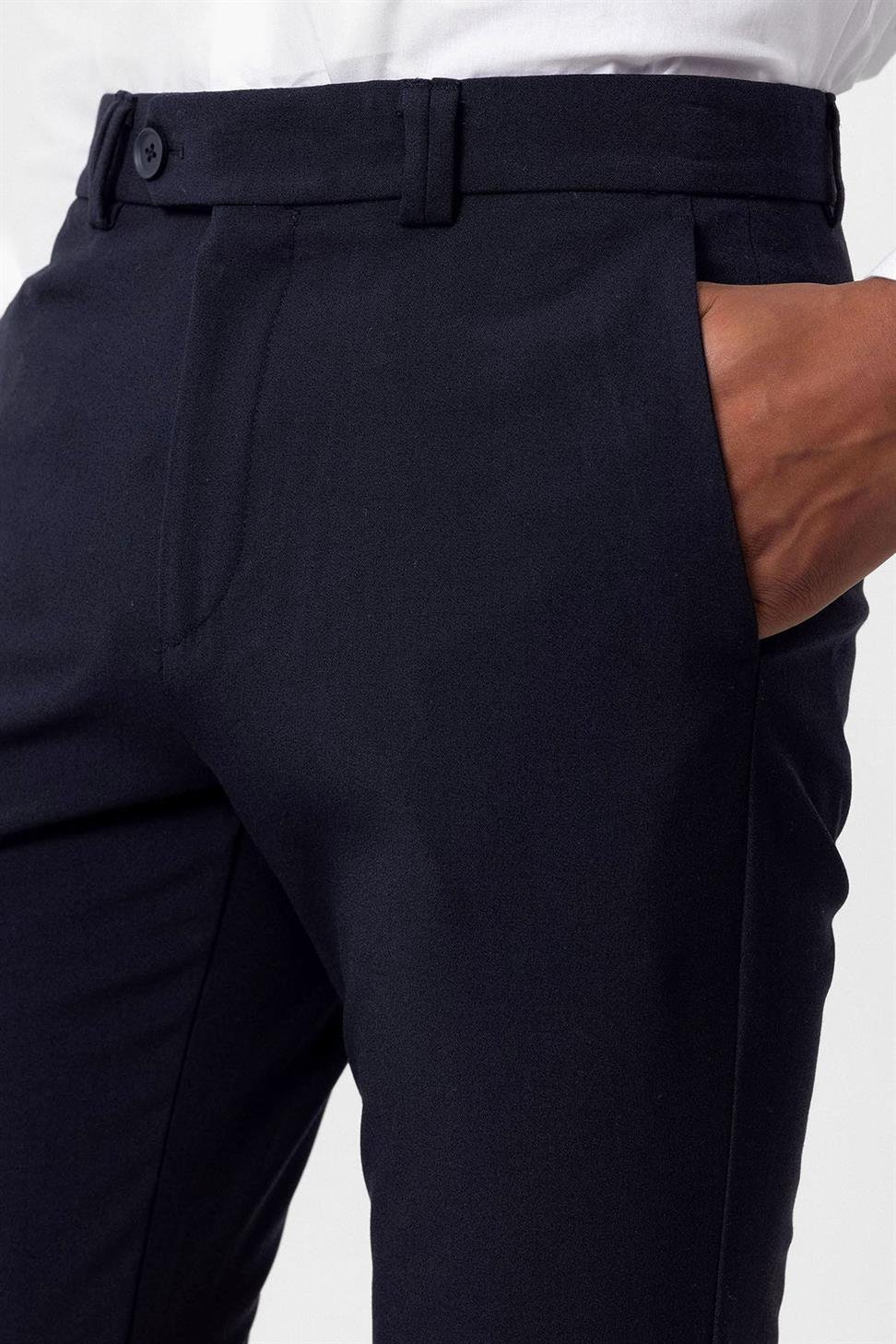 Antioch Açık Lacivert Erkek Slim Fit Düz Aksesuarlı Kumaş Pantolon