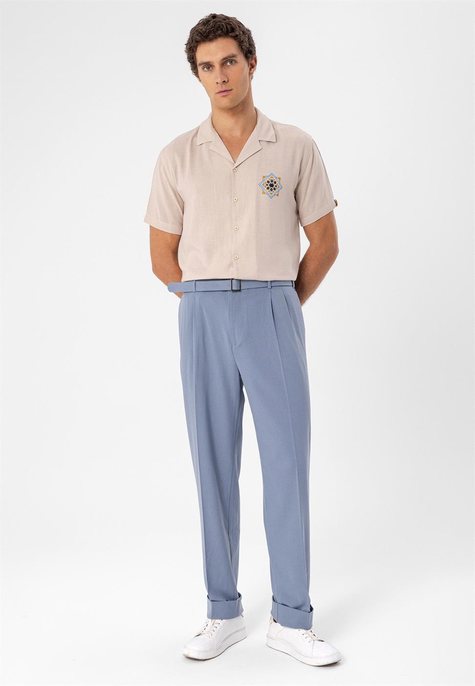 ارتفاع الخصر مطوي بنطال كاجوال مناسب للرجال