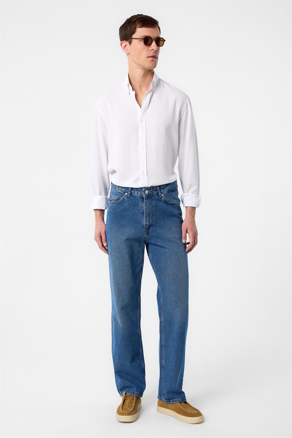 Antioch Açık Mavi Yüksek Bel Relaxed Fit Erkek Kot Pantolon