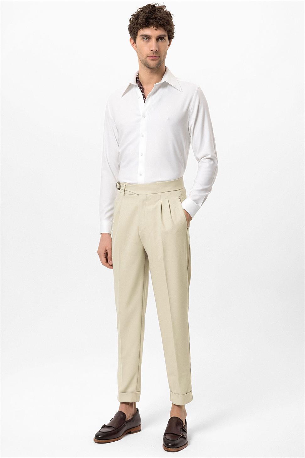 ارتفاع الخصر مشبك مطوي سراويل مفصلة للرجال