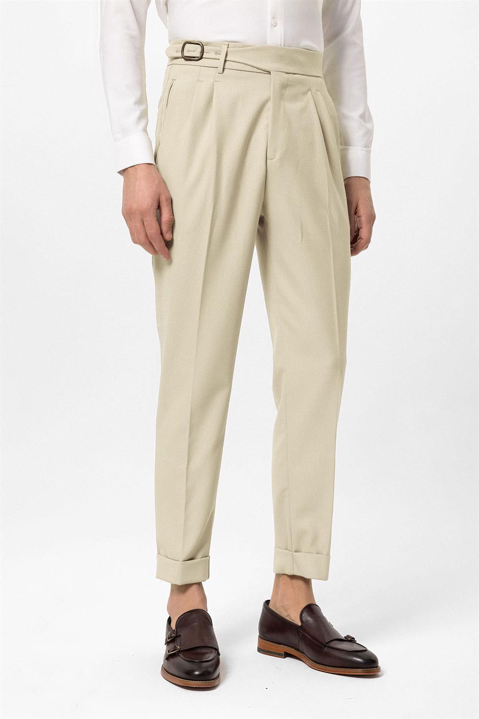 ارتفاع الخصر مشبك مطوي سراويل مفصلة للرجال