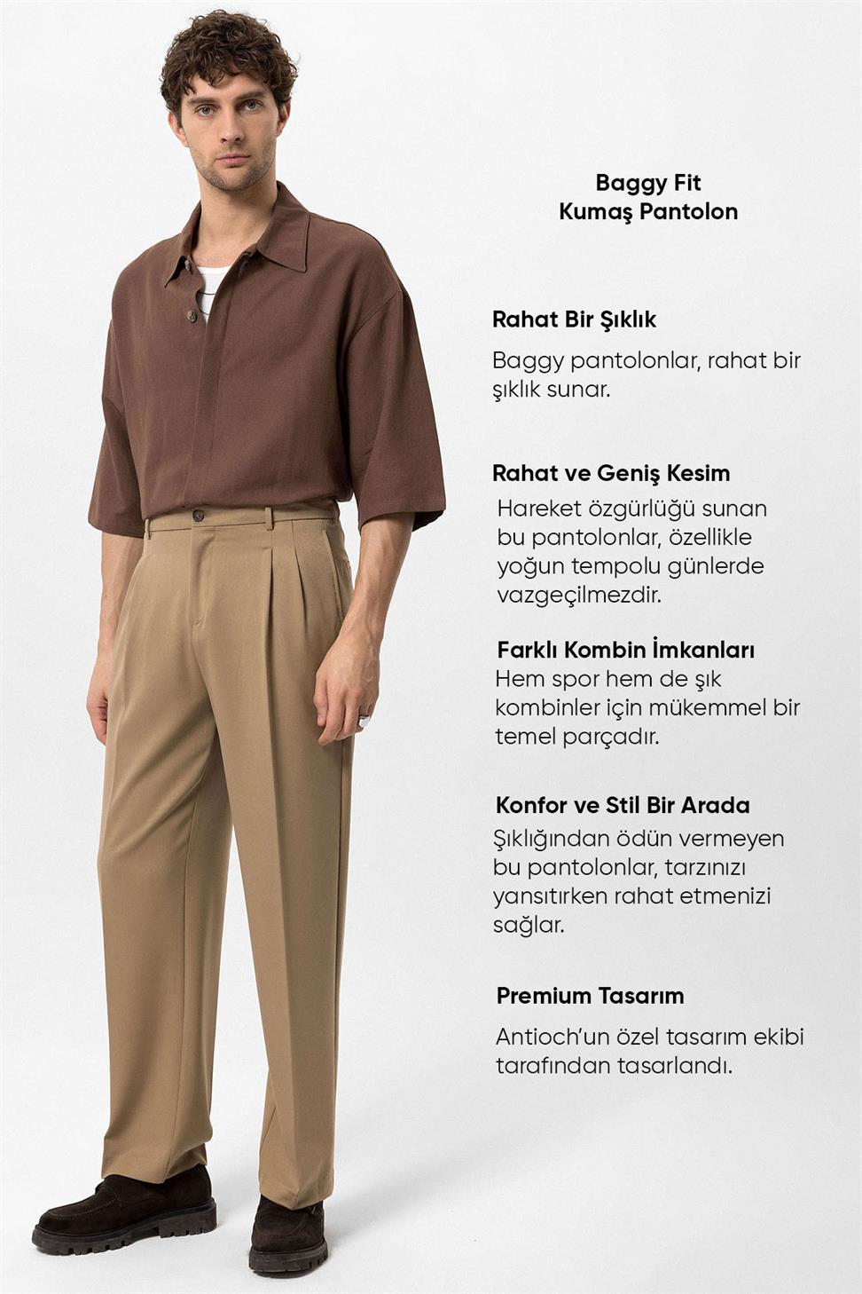 بنطلون رجالي عالي الخصر مطوي ومريح