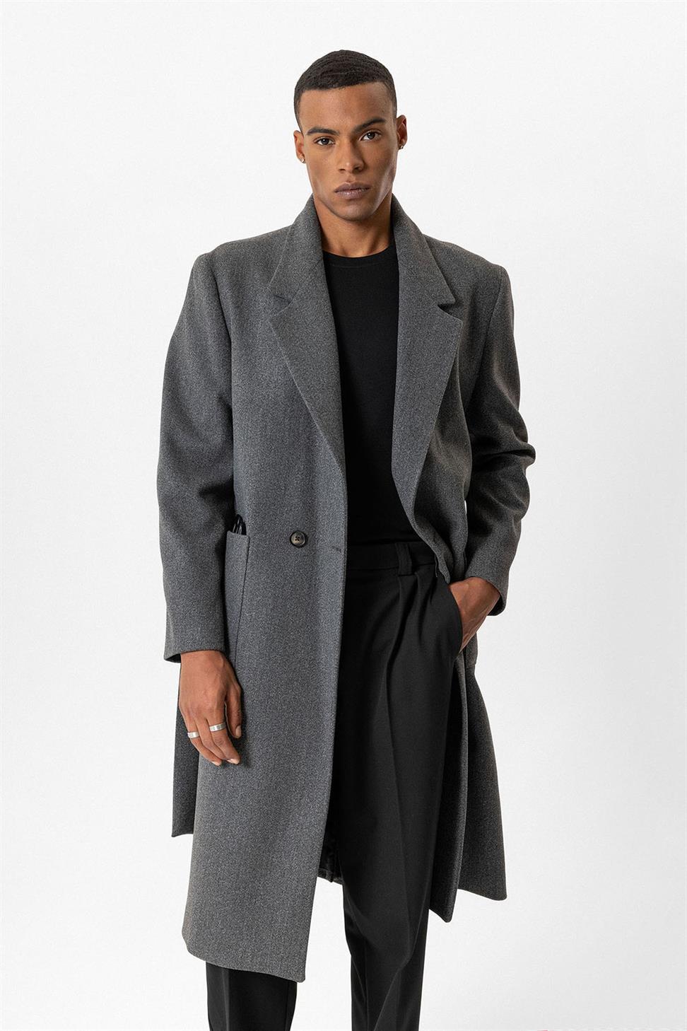 معطف بحزام حقيبة جيوب الرجال