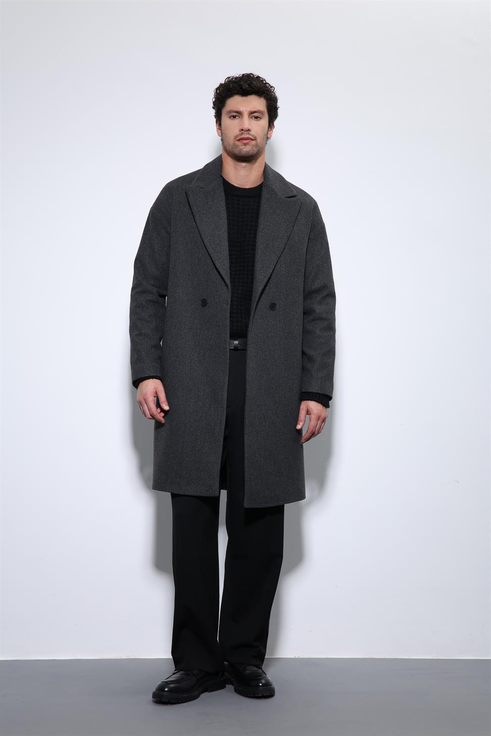 معطف رجالي مزدوج الصدر كبير الحجم
