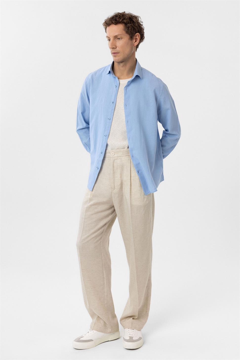 قميص رجالي من مزيج الكتان