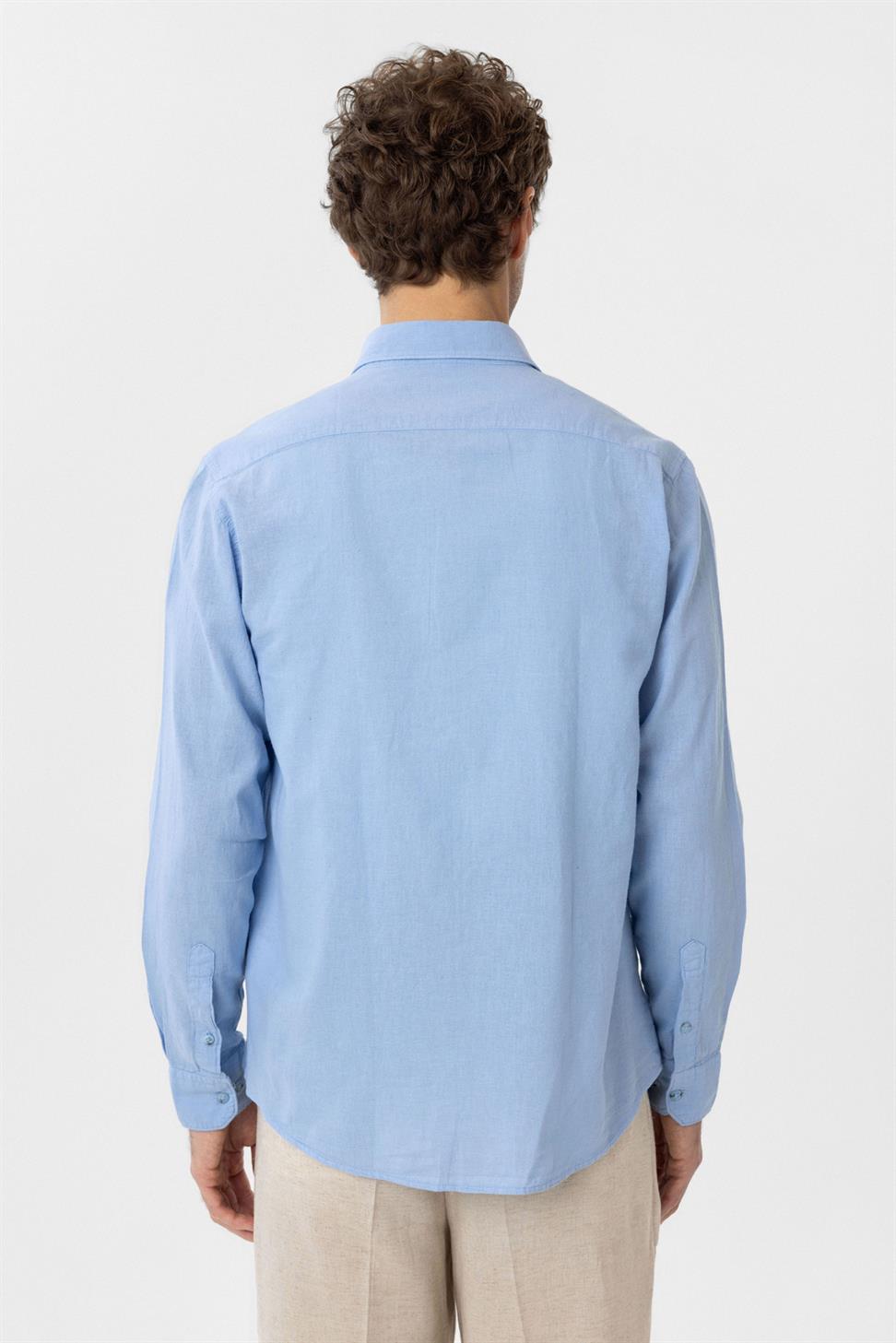قميص رجالي من مزيج الكتان