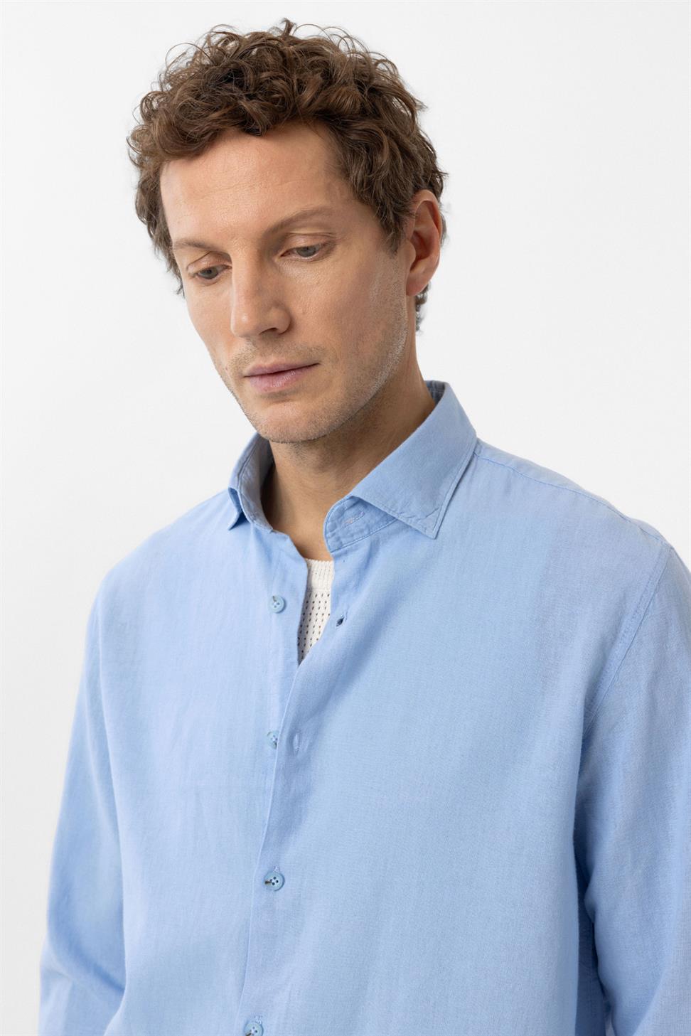 قميص رجالي من مزيج الكتان