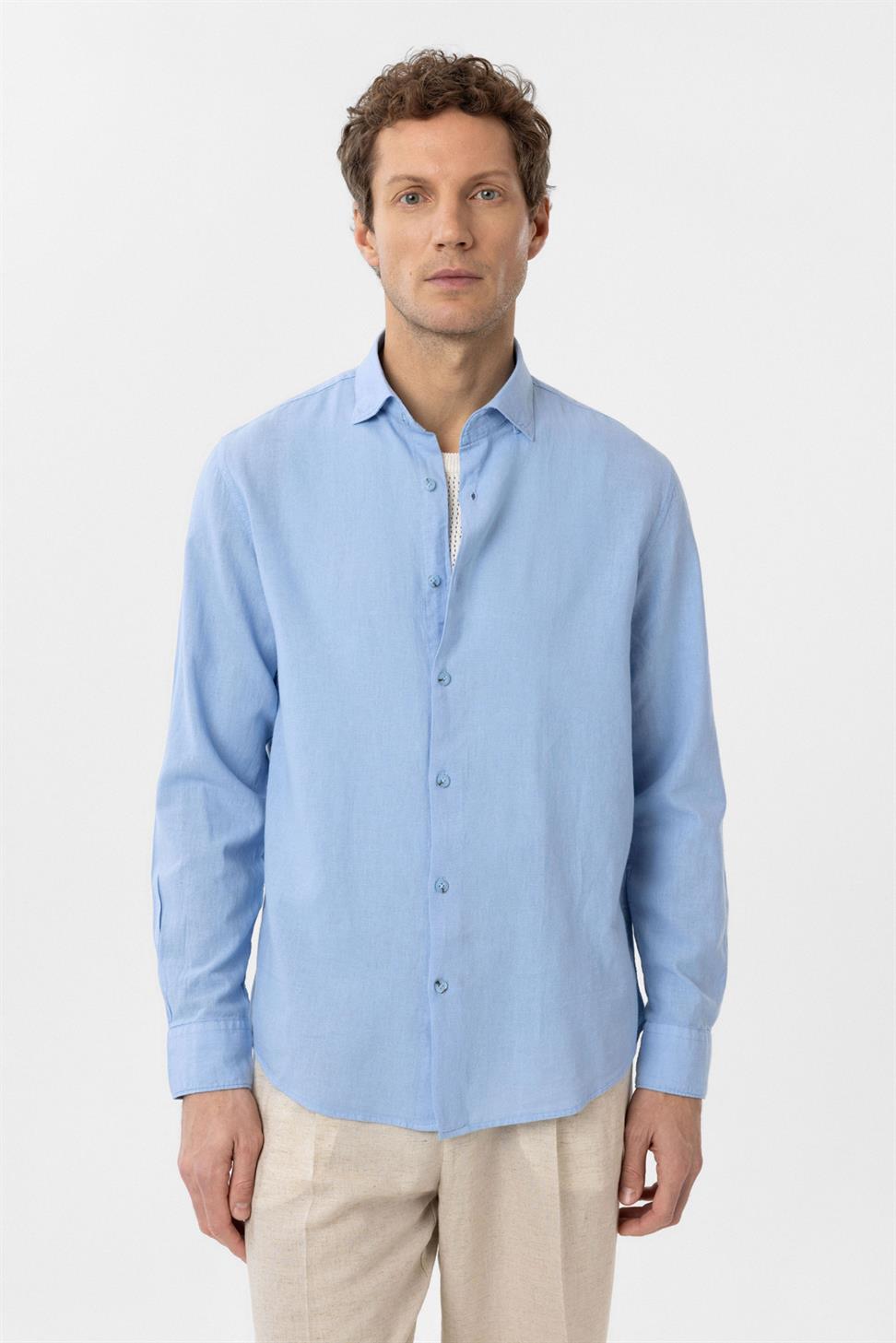 قميص رجالي من مزيج الكتان