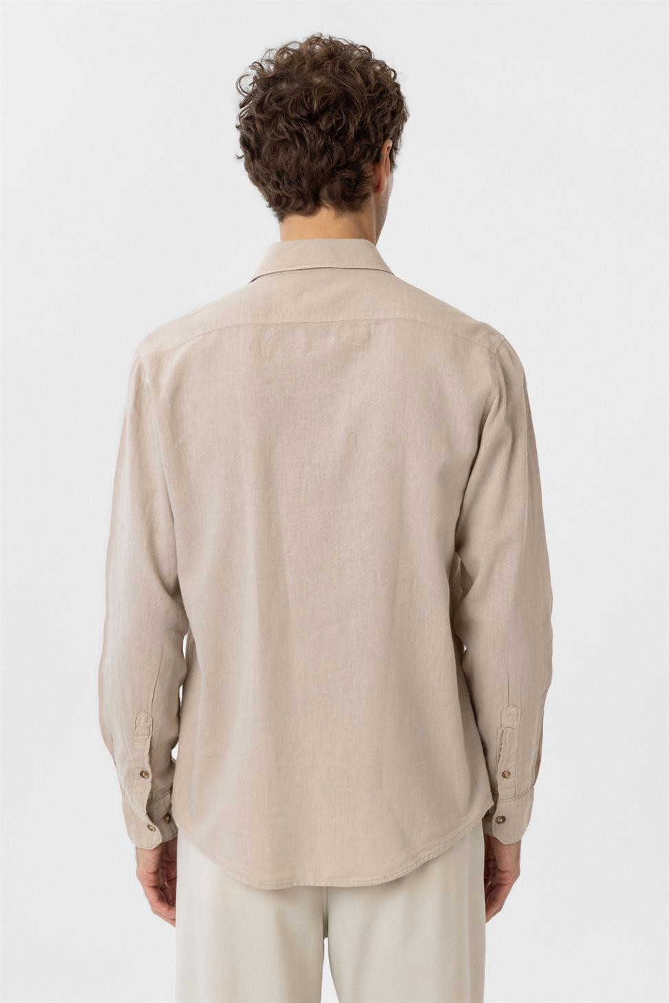 قميص رجالي من مزيج الكتان