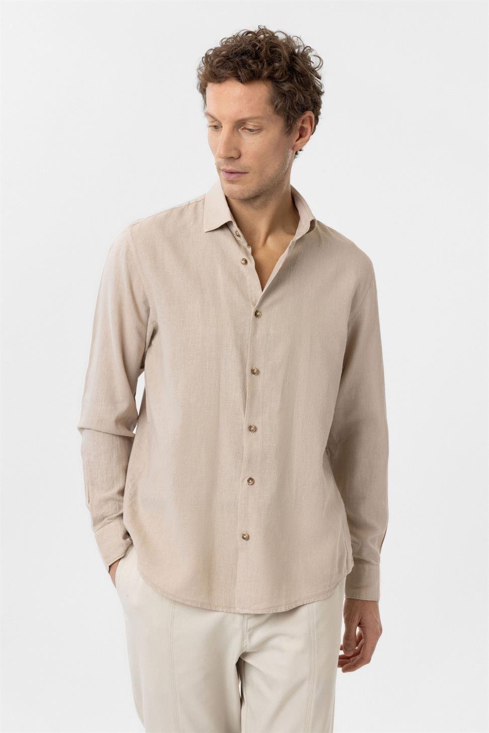 قميص رجالي من مزيج الكتان