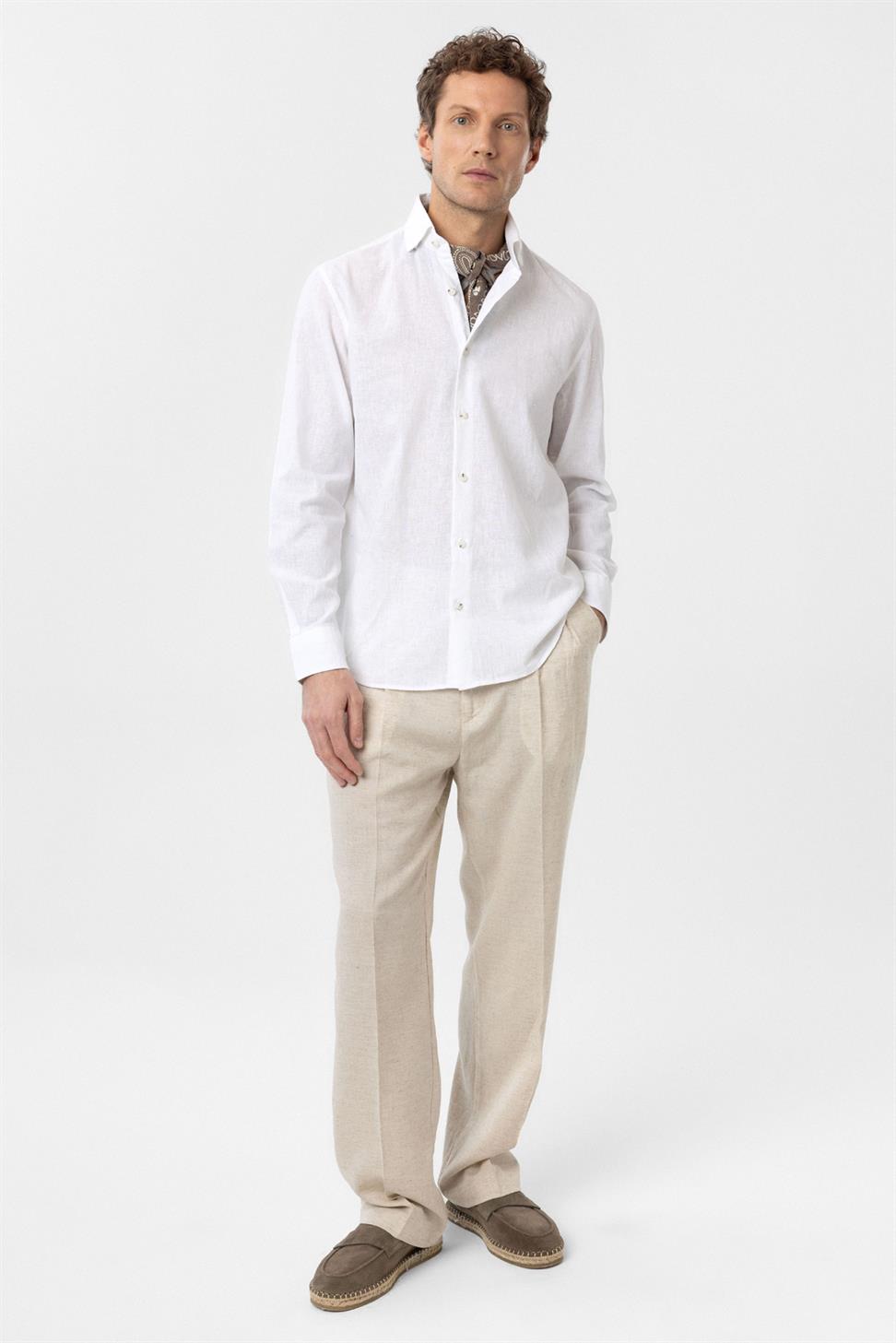 قميص رجالي من مزيج الكتان