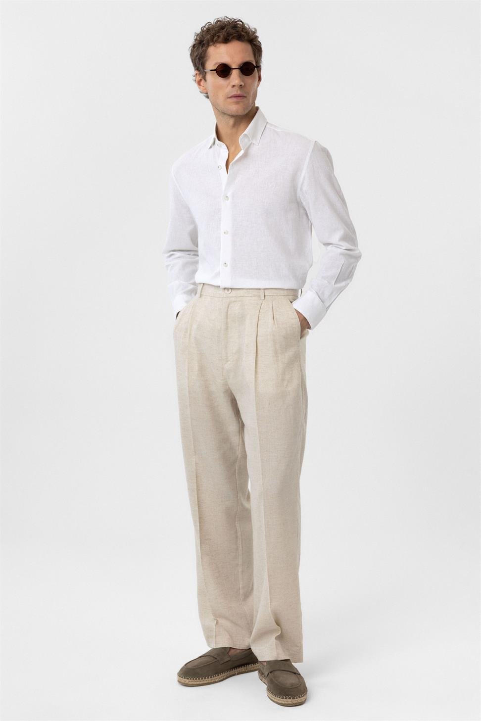 قميص رجالي من مزيج الكتان
