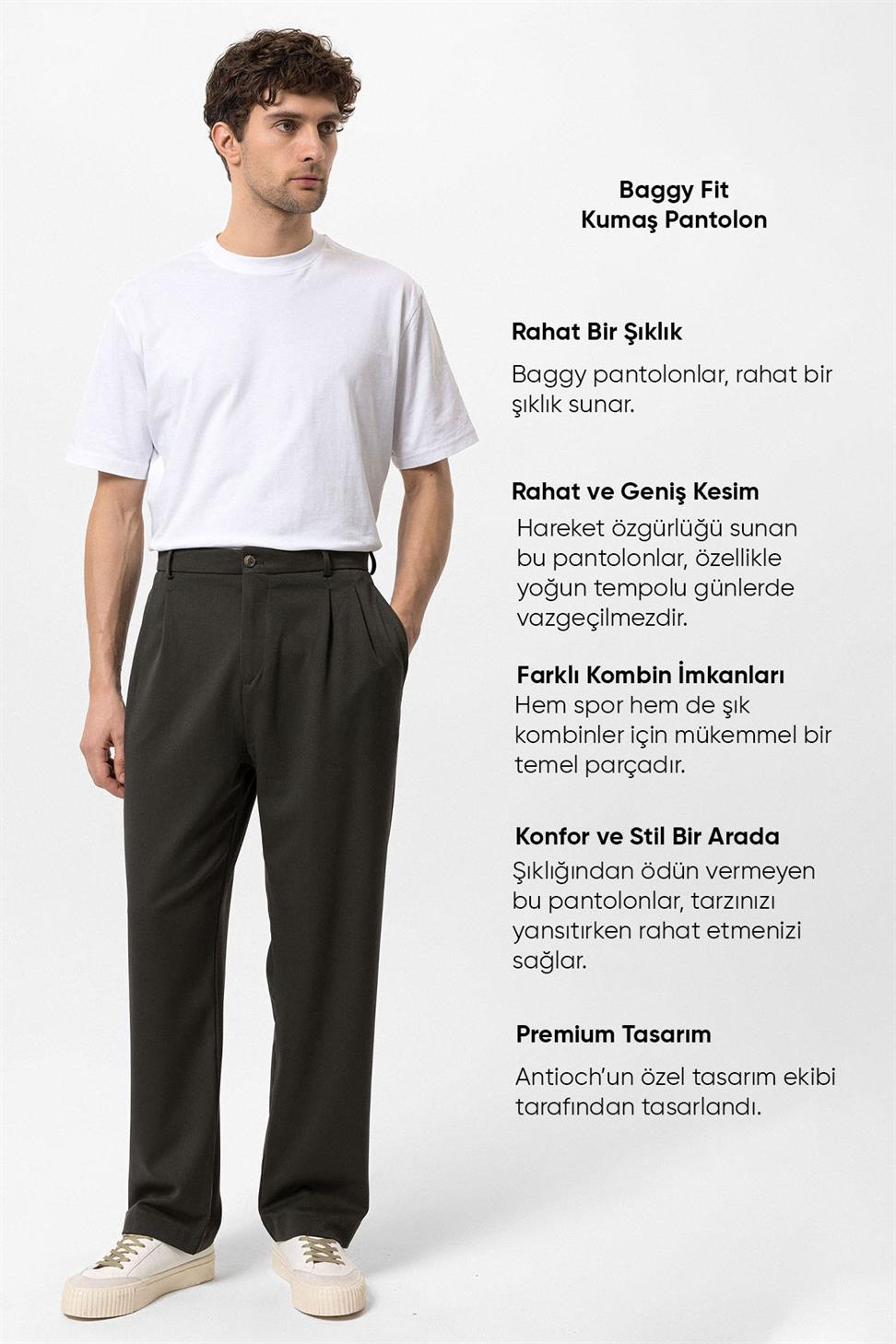 بنطلون رجالي عالي الخصر مطوي ومريح