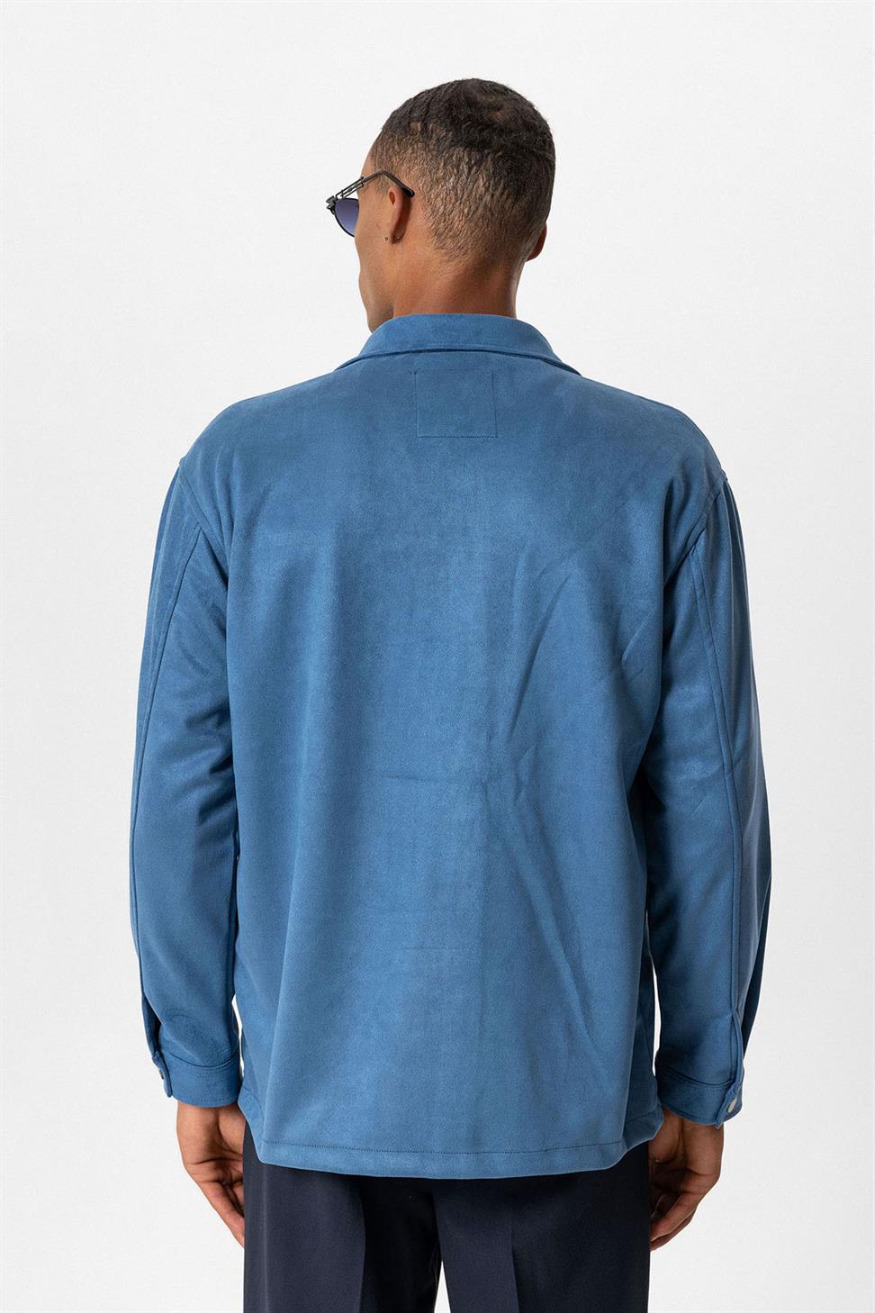 قميص رجالي من الجلد السويدي بقصة عادية مع أزرار معدنية