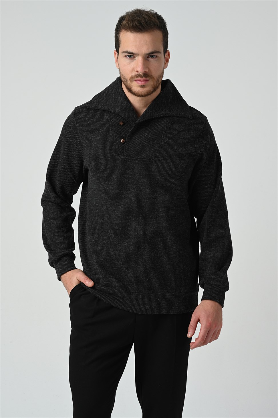 زر مفصلة البلوز الرجال ذوي الياقات العالية