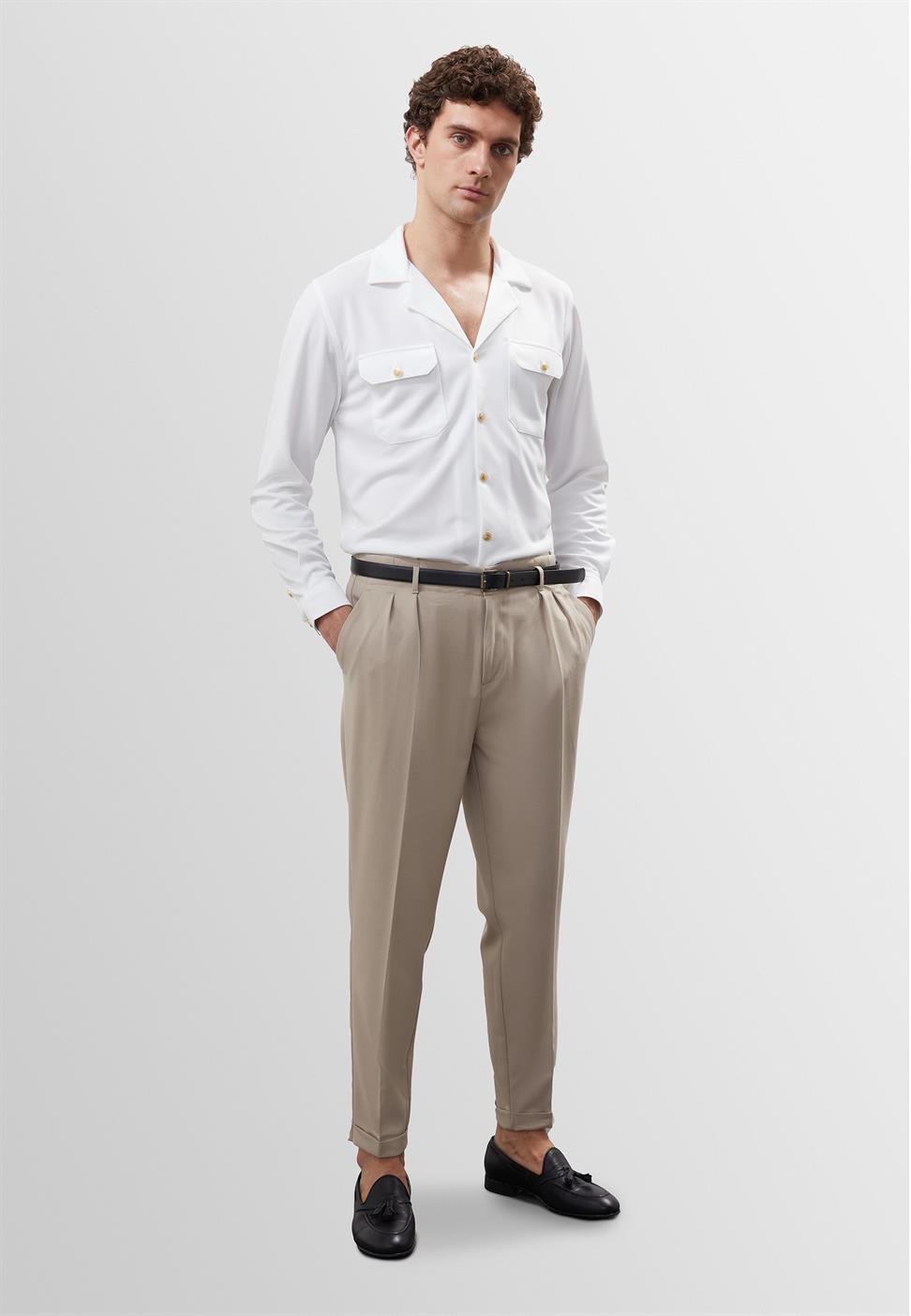 بنطلون عالي الخصر بحزام