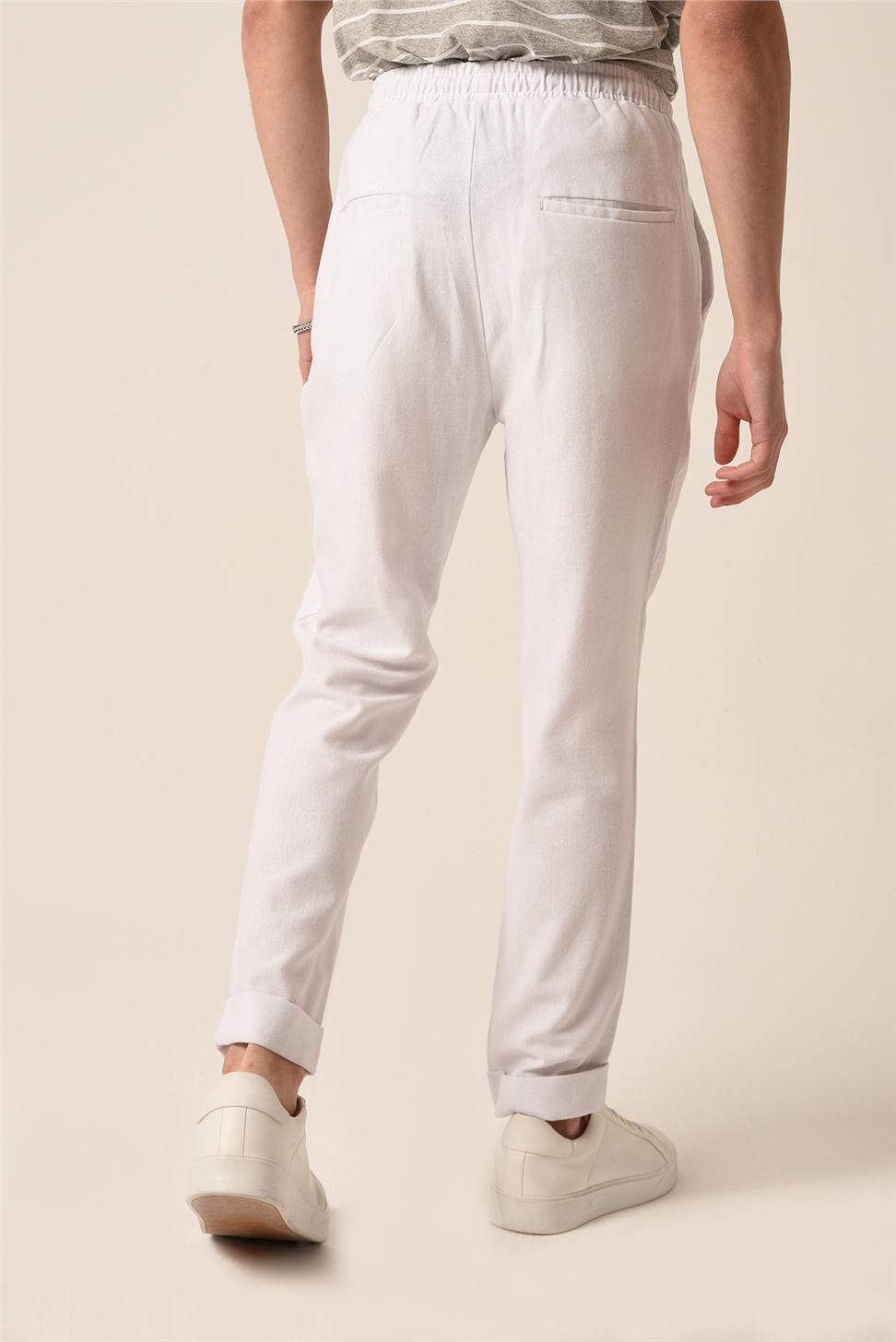 بنطال رياضي من الكتان بربطة خصر