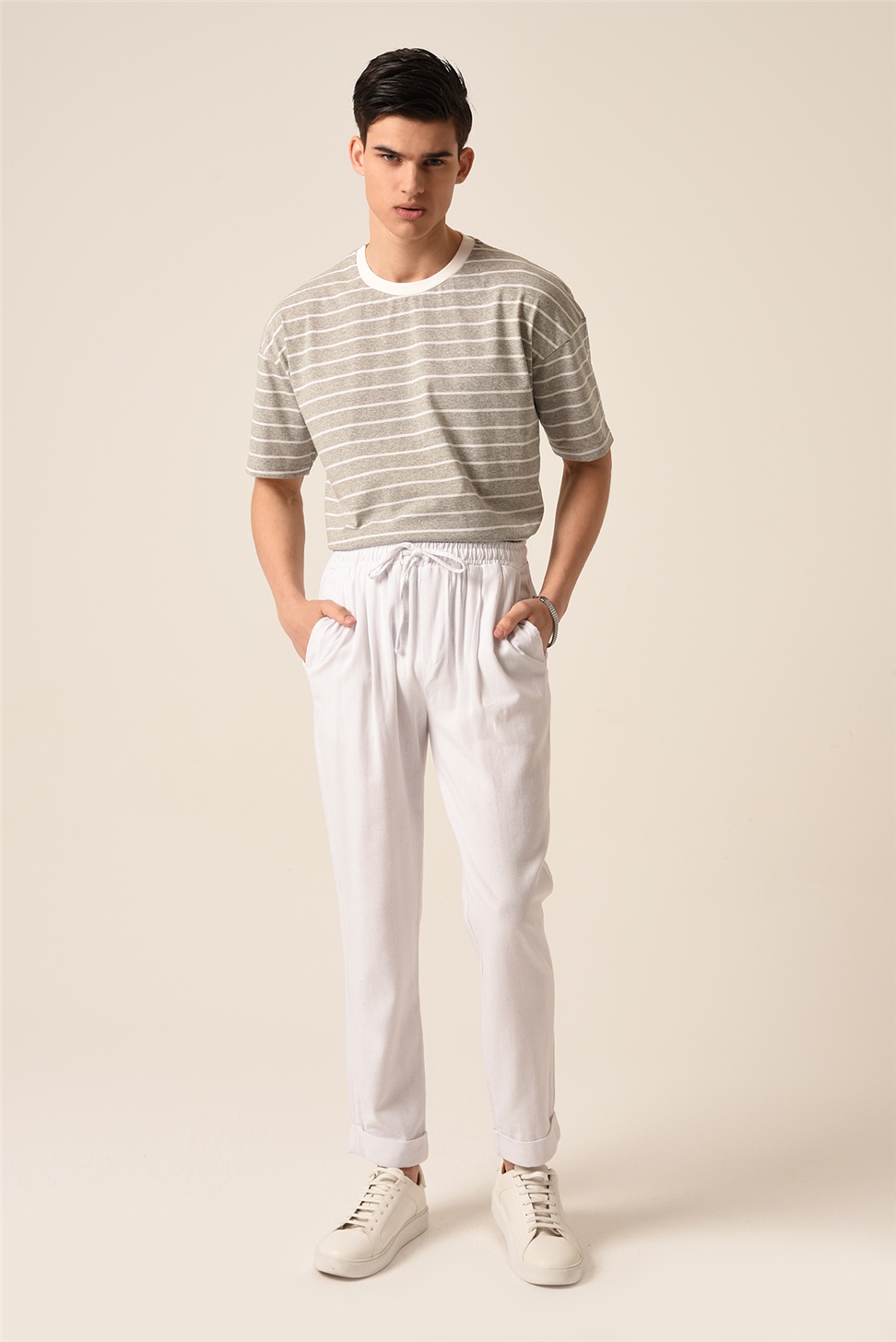 بنطال رياضي من الكتان بربطة خصر