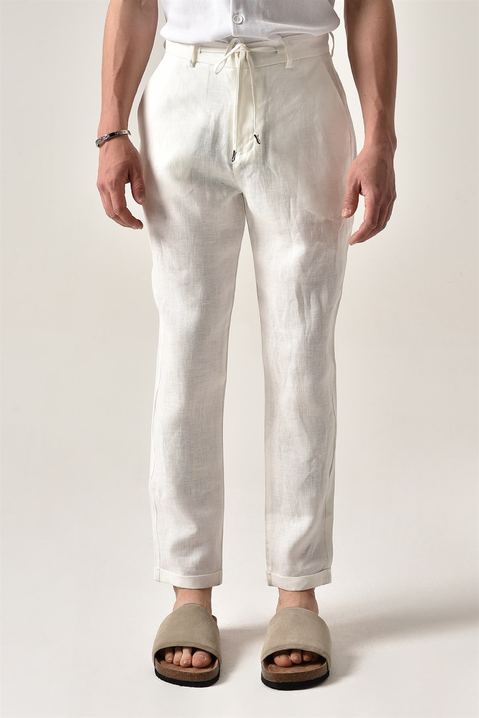 بنطال كتان برباط على الخصر