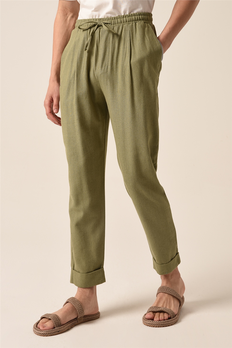 بنطال رياضي من الكتان بربطة خصر