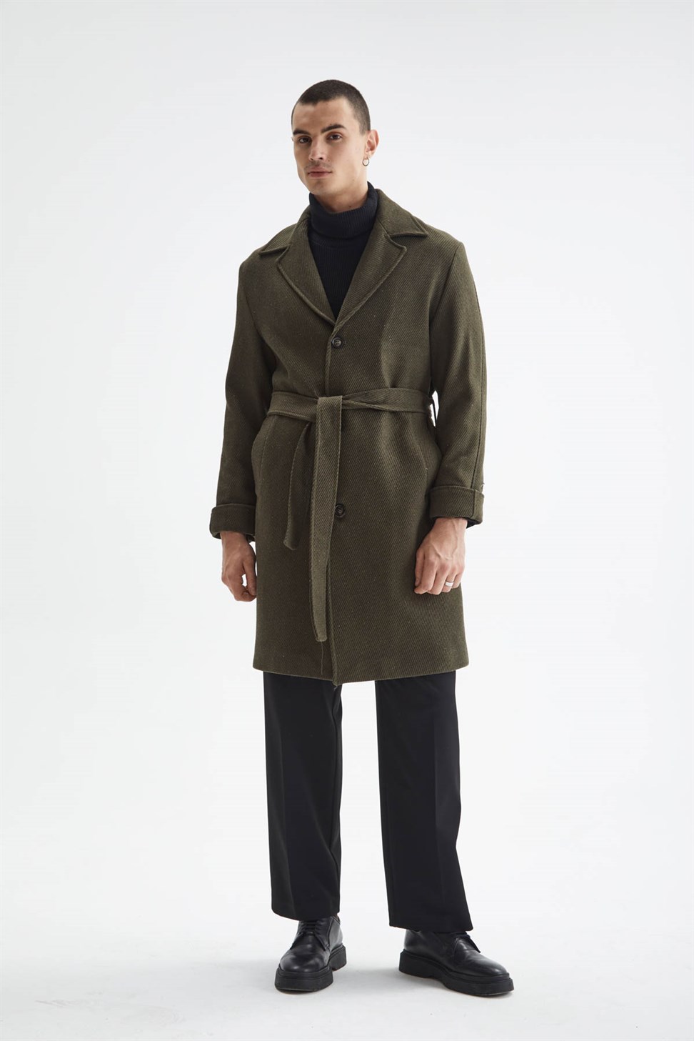 حزام مفصل نمط مضلع معطف الرجال