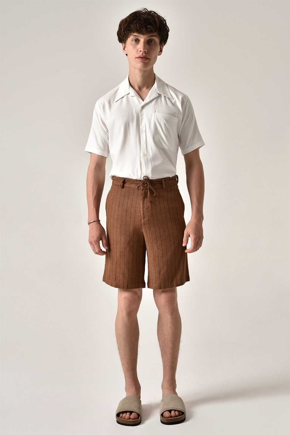 مخطط السراويل الكتان الخصر التعادل