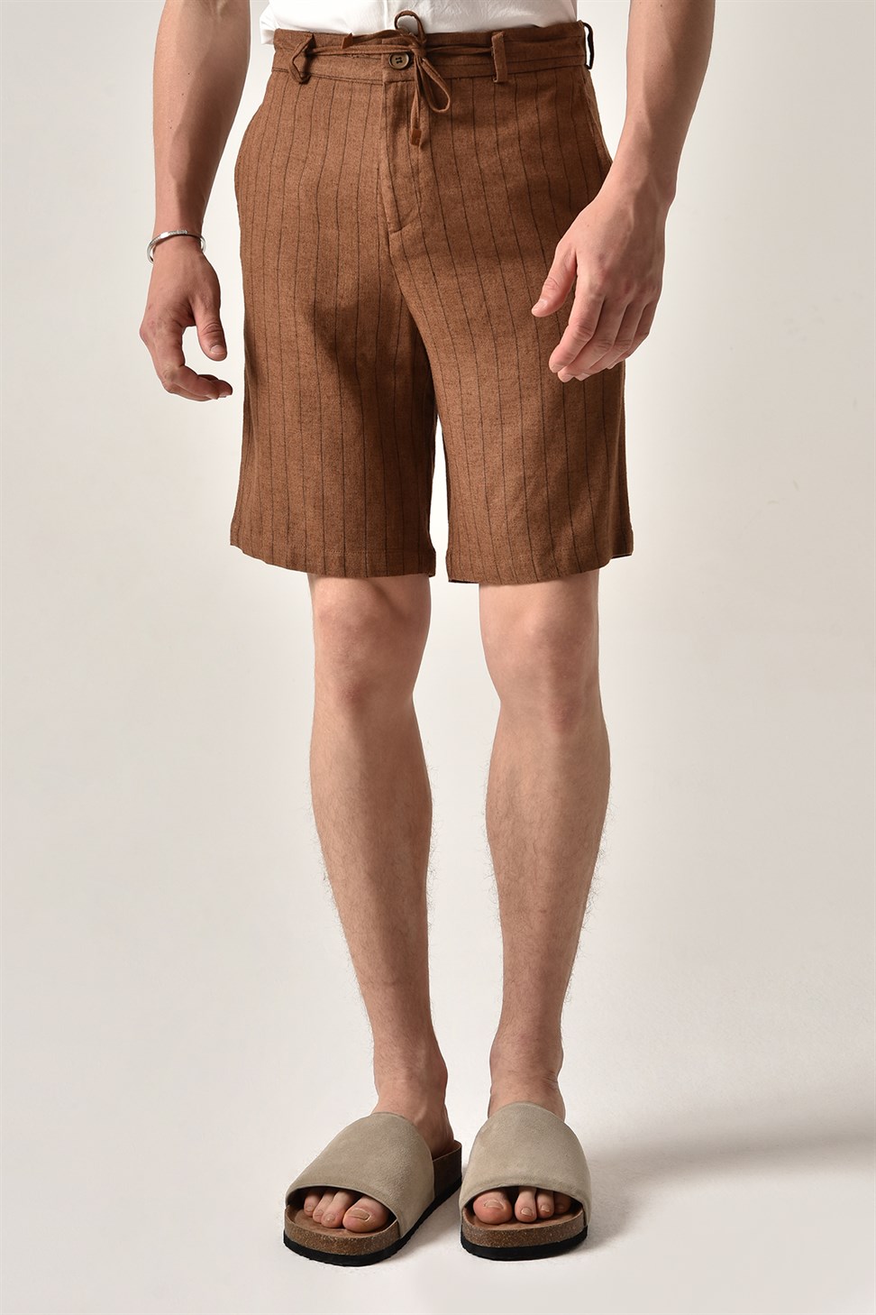 مخطط السراويل الكتان الخصر التعادل