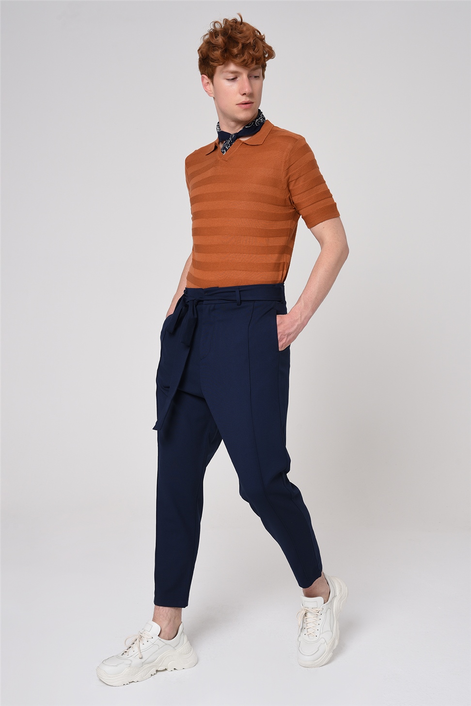 تي شيرت تريكو منقوش بياقة بولو مخططة