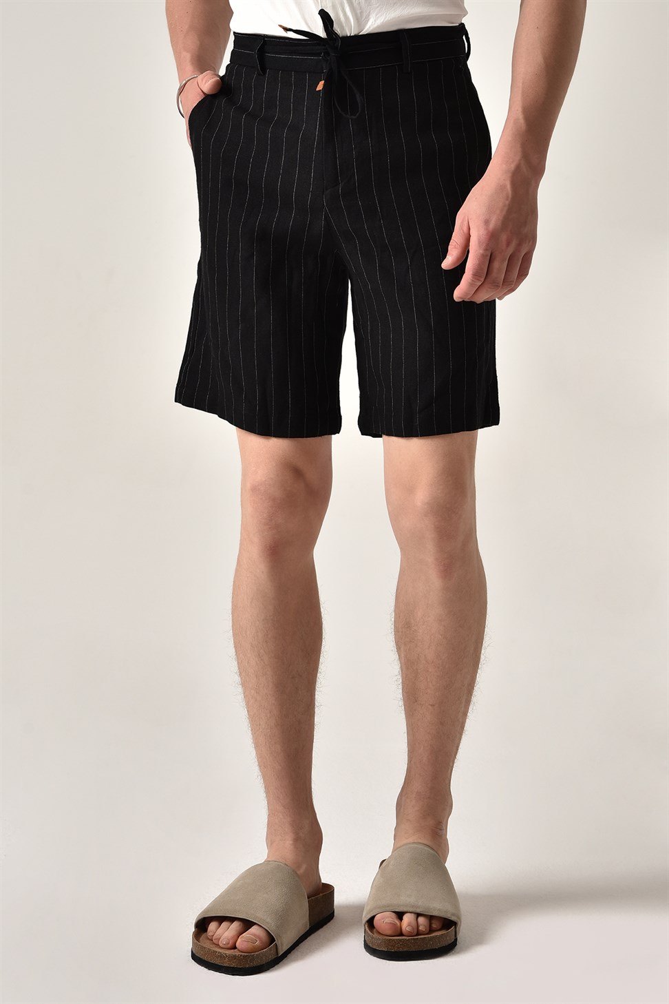 مخطط السراويل الكتان الخصر التعادل